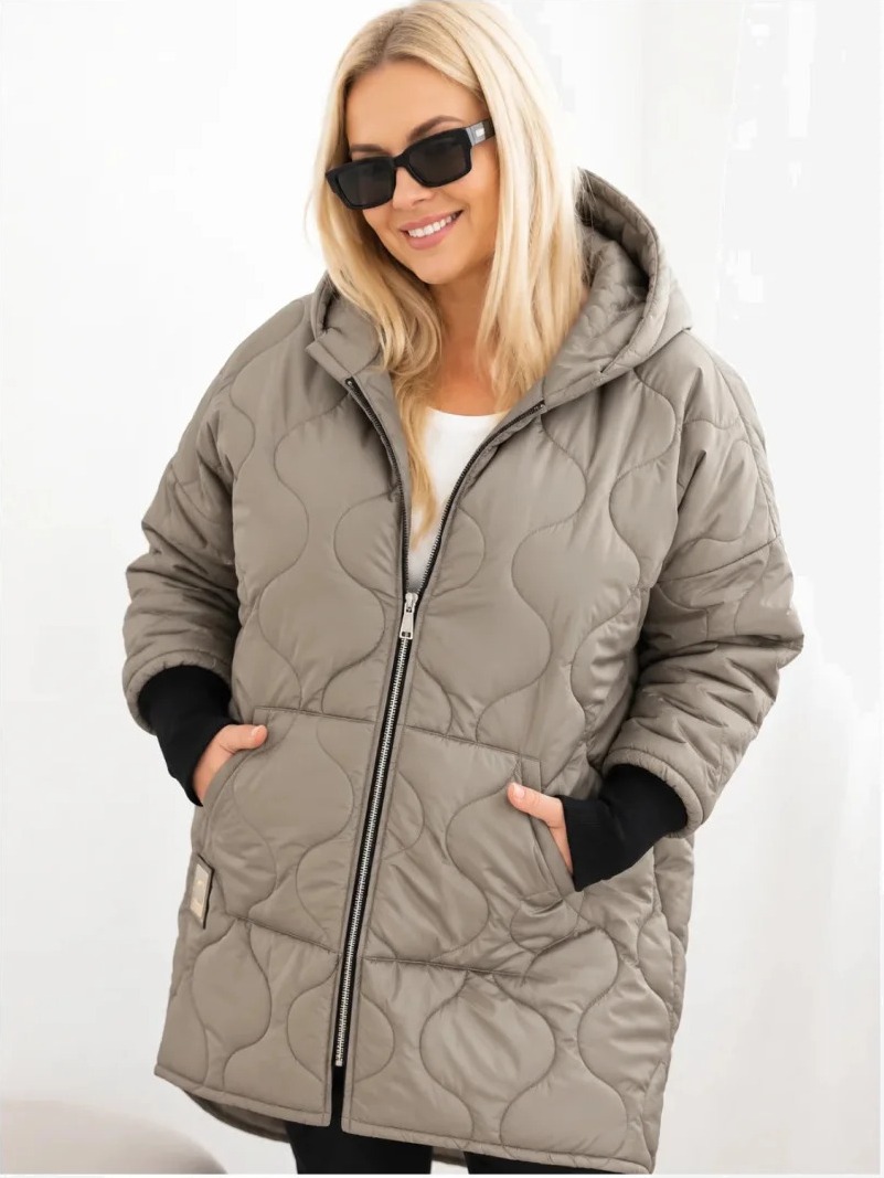 Bunda dámska zimná Plus Size prešívaná s kapucňou fango