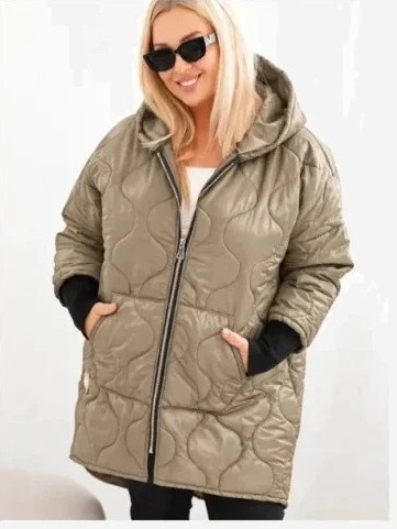 Bunda dámska zimná Plus Size prešívaná s kapucňou svetlo camelová