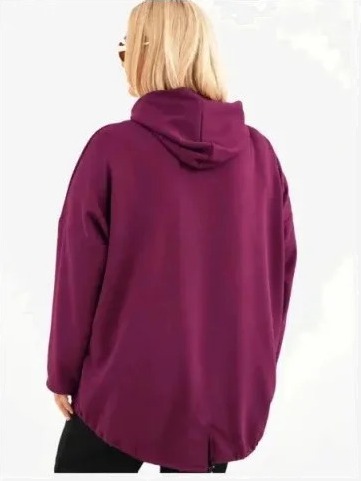 Blúza dámska Plus Size maseľko s kapucňou a klokaniou vreckom slivková
