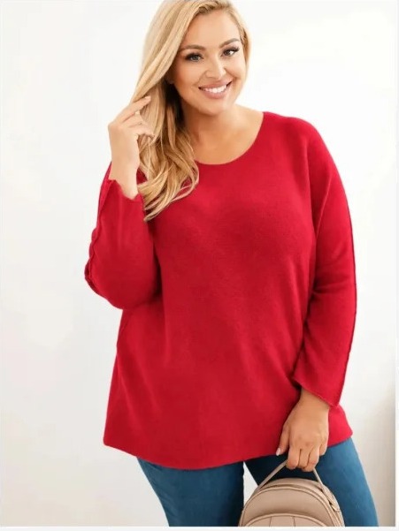 Dámsky sveter plus size s lodičkovým výstrihom červený