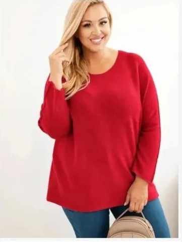 Dámsky sveter plus size s lodičkovým výstrihom červený
