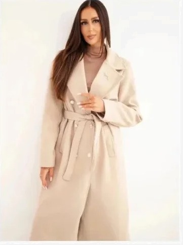 Kabát dámsky s opaskom dvojradový béžový