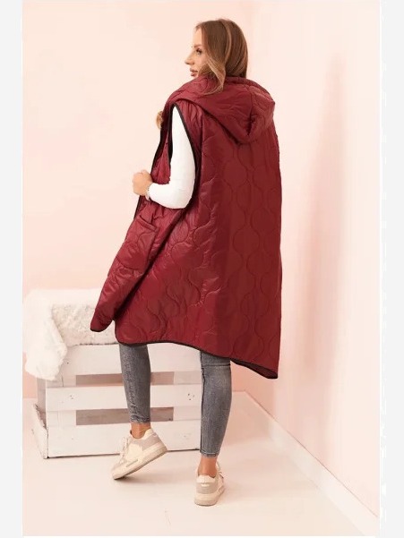 Dámska prešívaná vesta Plus Size s kapucňou na zips bordová
