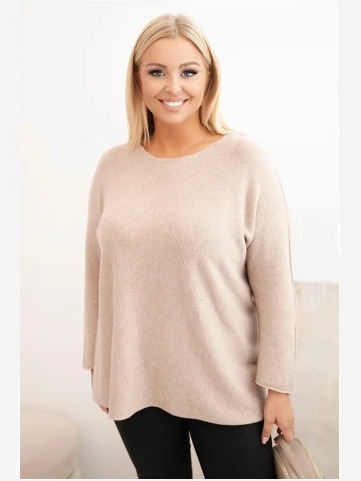 Dámsky sveter plus size s lodičkovým výstrihom tmavobéžový