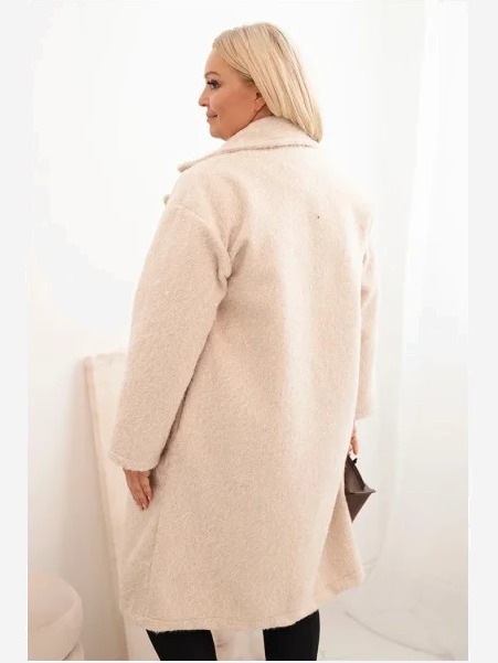 Dámsky kabát Plus Size s vlnou a veľkým golierom béžový