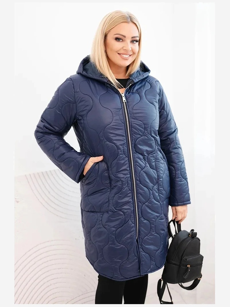 Dámska zimná prešívaná bunda Plus Size s kapucňou modrá