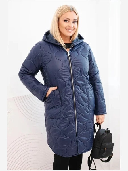 Dámska zimná prešívaná bunda Plus Size s kapucňou modrá