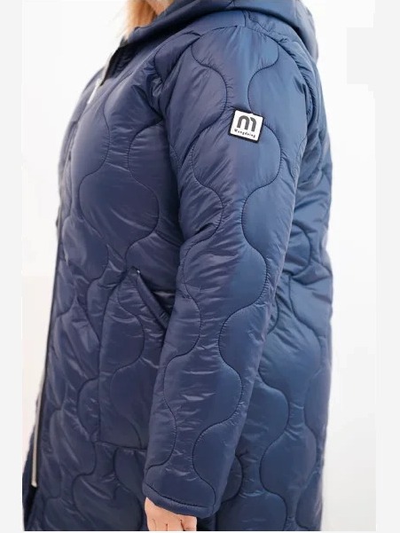 Dámska zimná prešívaná bunda Plus Size s kapucňou modrá