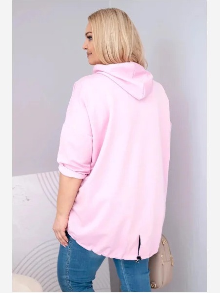 Dámska mikina plus size viskózová s kapucňou a s klokaním vreckom svetloružová