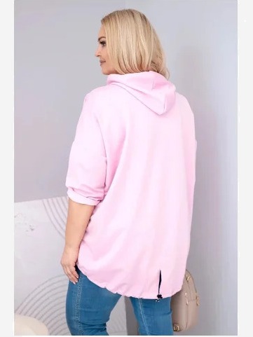 Dámska mikina plus size viskózová s kapucňou a s klokaním vreckom svetloružová