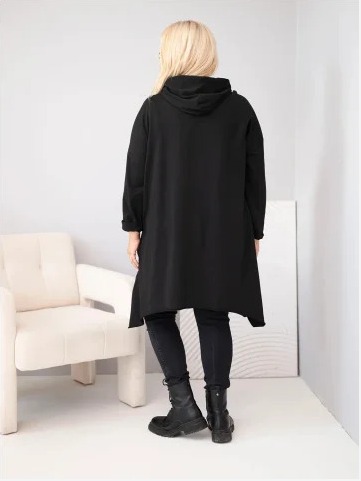 Dámska bavlnená mikina Plus Size s kapucňou a pleteným detailom čierna