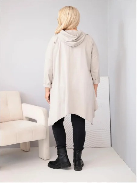 Dámska bavlnená mikina Plus Size s kapucňou a pleteným detailom fango zelená