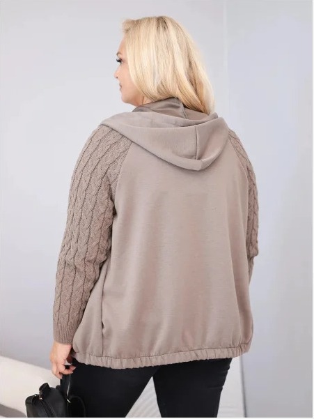Dámska bavlnená mikina Plus Size s pletenými rukávmi a kapucňou fango zelená
