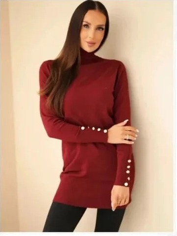 Sveter dámsky viskózový s rolákom a dlhým rukávom bordová