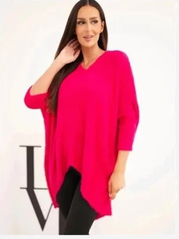 Sveter dámsky Plus Size s výstrihom V fuksia