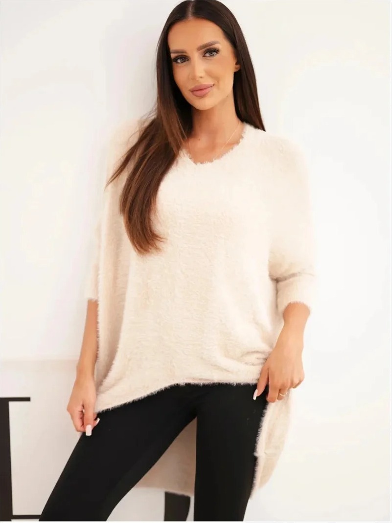 Sveter dámsky Plus Size s výstrihom V béžový