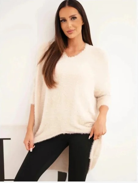 Sveter dámsky Plus Size s výstrihom V béžový