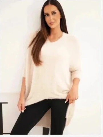 Sveter dámsky Plus Size s výstrihom V béžový