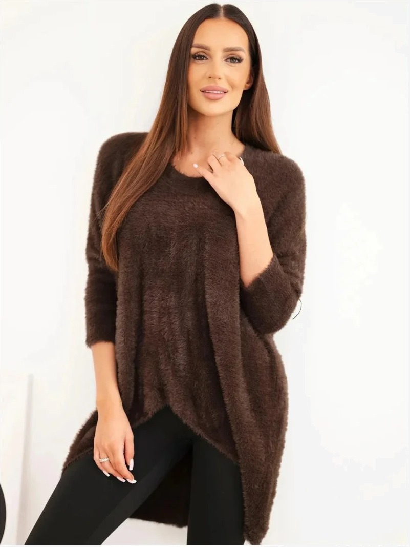 Sveter dámsky Plus Size s výstrihom V hnedý