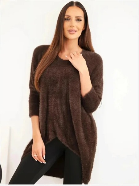 Sveter dámsky Plus Size s výstrihom V hnedý