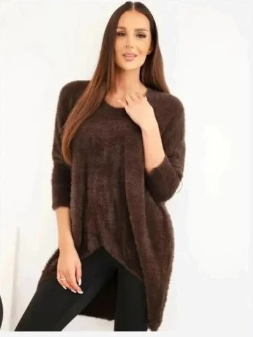 Sveter dámsky Plus Size s výstrihom V hnedý