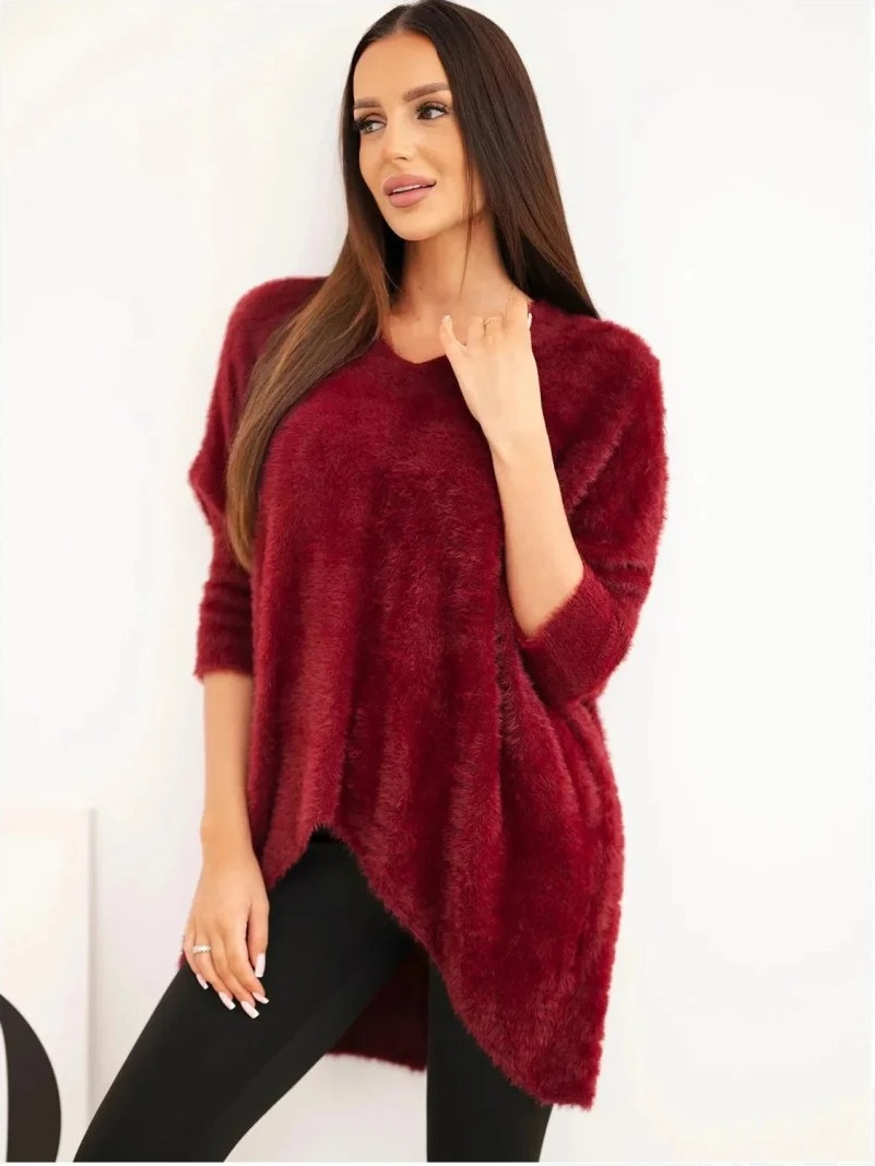 Sveter dámsky Plus Size s výstrihom V bordový