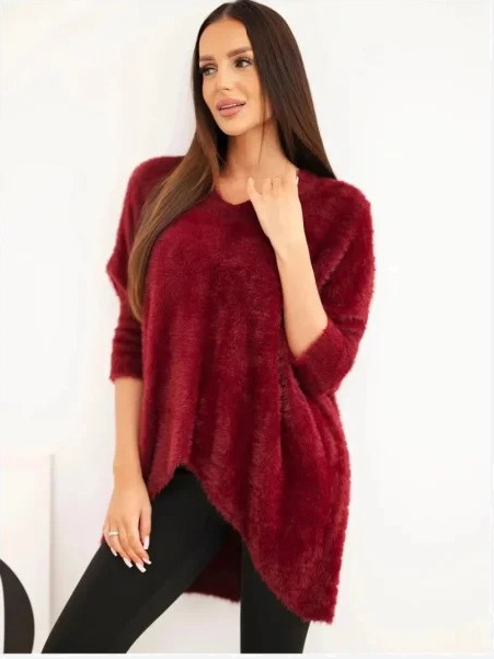 Sveter dámsky Plus Size s výstrihom V bordový