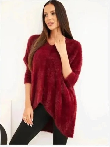 Sveter dámsky Plus Size s výstrihom V bordový