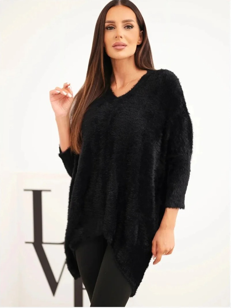 Sveter dámsky Plus Size s výstrihom V čierny