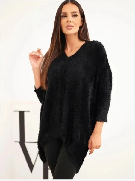 Sveter dámsky Plus Size s výstrihom V čierny