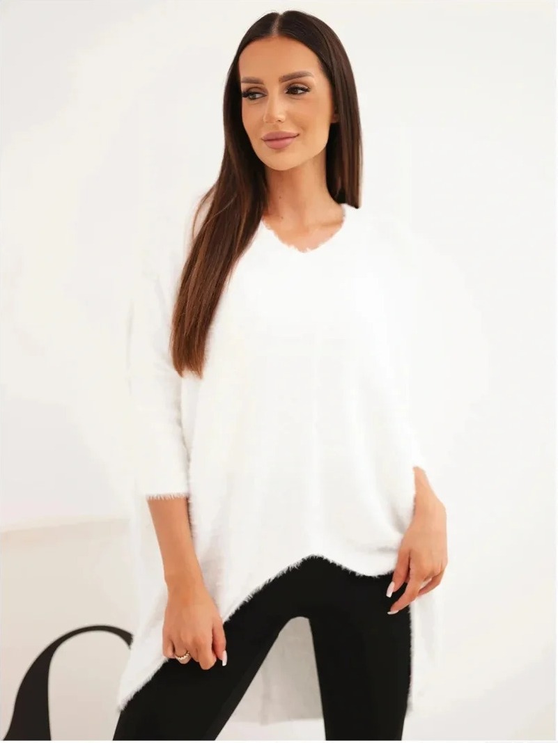 Sveter dámsky Plus Size s výstrihom V ecru