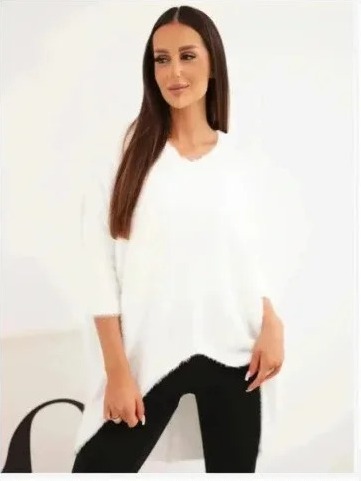 Sveter dámsky Plus Size s výstrihom V ecru