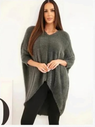 Sveter dámsky Plus Size s výstrihom V grafitový
