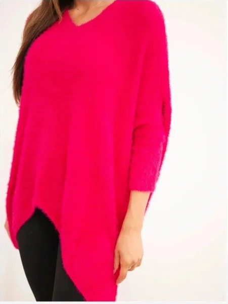 Sveter dámsky Plus Size s výstrihom V fuksia