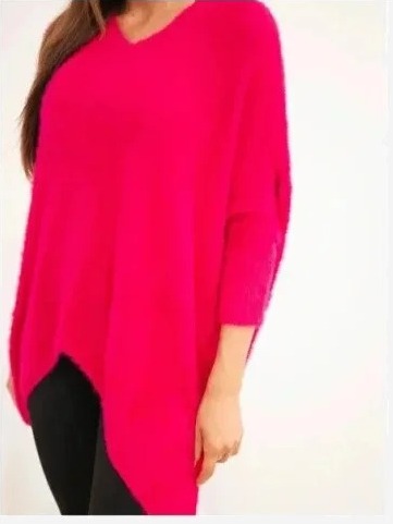 Sveter dámsky Plus Size s výstrihom V fuksia