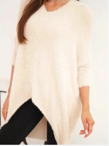 Sveter dámsky Plus Size s výstrihom V béžový