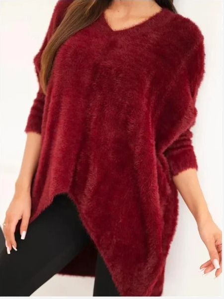 Sveter dámsky Plus Size s výstrihom V bordový
