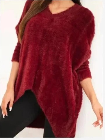 Sveter dámsky Plus Size s výstrihom V bordový