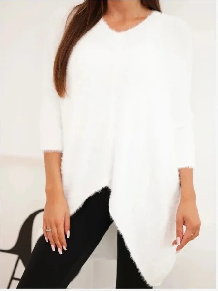Sveter dámsky Plus Size s výstrihom V ecru