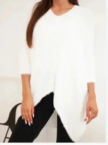 Sveter dámsky Plus Size s výstrihom V ecru