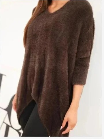 Sveter dámsky Plus Size s výstrihom V hnedý