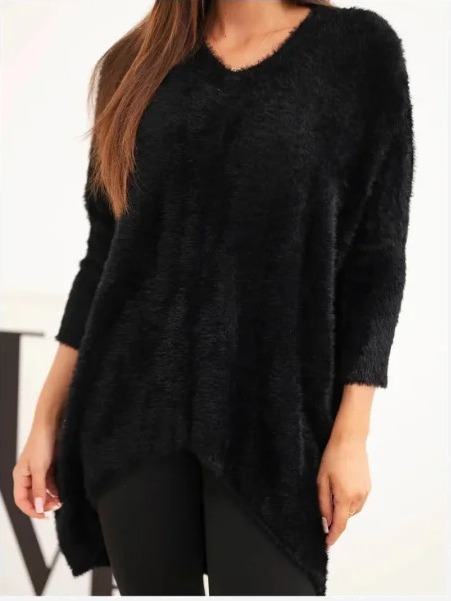 Sveter dámsky Plus Size s výstrihom V čierny