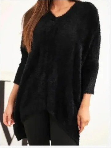 Sveter dámsky Plus Size s výstrihom V čierny