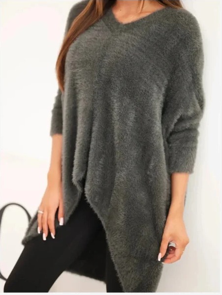 Sveter dámsky Plus Size s výstrihom V grafitový