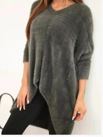 Sveter dámsky Plus Size s výstrihom V grafitový