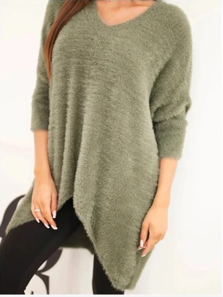 Sveter dámsky Plus Size s výstrihom V khaki