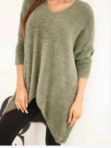 Sveter dámsky Plus Size s výstrihom V khaki