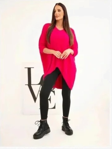 Sveter dámsky Plus Size s výstrihom V fuksia