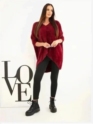 Sveter dámsky Plus Size s výstrihom V bordový
