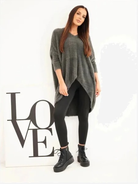 Sveter dámsky Plus Size s výstrihom V grafitový